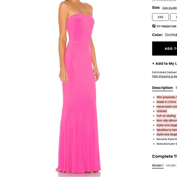 NWT Norma Kamali x REVOLVE Strapless Fishtail Gown in Orchid Pink - Picture 3 of 7